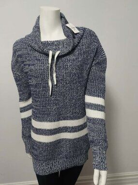 SEDUCTIONS Blue Marled Knit Cowl Neck Sweater - Striped NWT